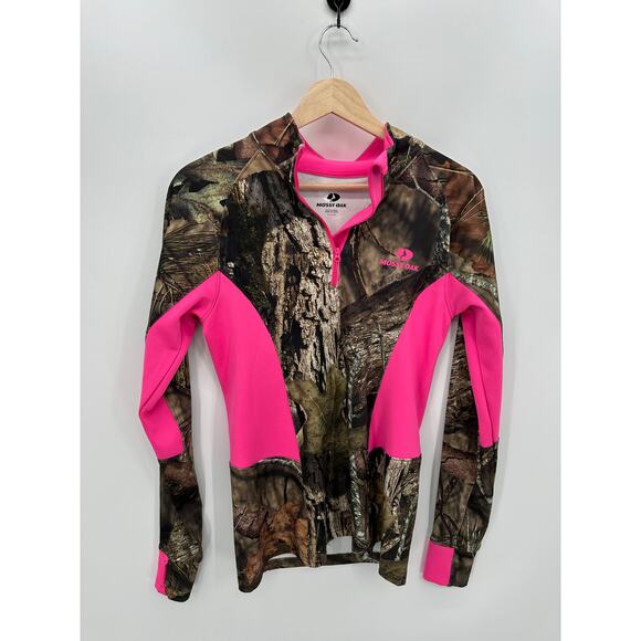 Mossy Oak Quarter Zip Pullover Camo Women Small Brown Pink Fleece Lined - Picture 1 of 8